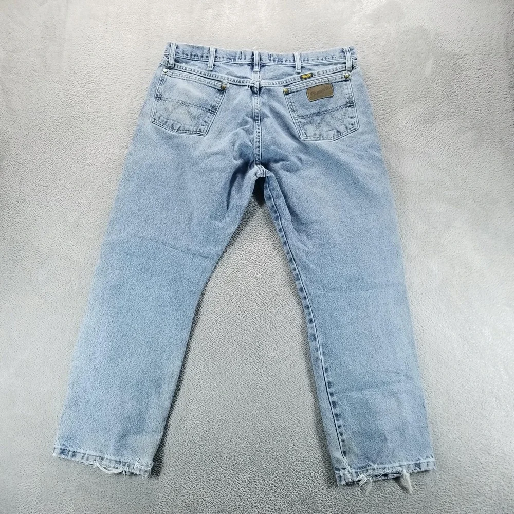 Wrangler Jeans Mens‎ 38x30 Blue George Strait Straight Light Wash Distressed